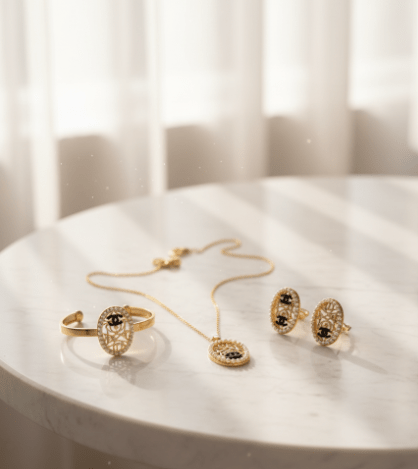 مجموعة مجوهرات شعار الوردة العتيقة